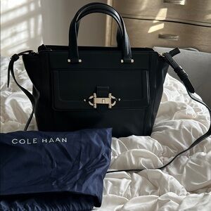 Cole Haan Leather Black Crossbody Bag with goldtone hardware Classic Silhouette